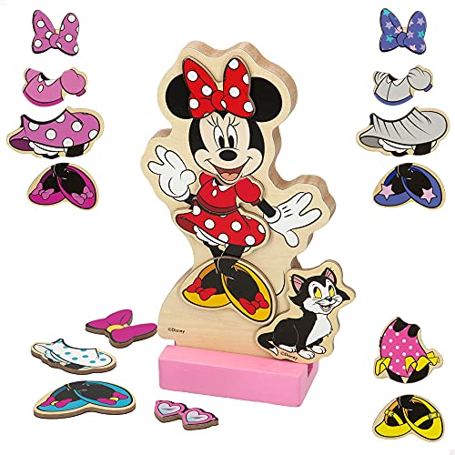 WOOMAX 48727 - Puzzle magnético infantil de Minnie Mouse de madeira, figuras Disney, inclui 54 peças, 22 x 30 cm, puzzle de madeira natural