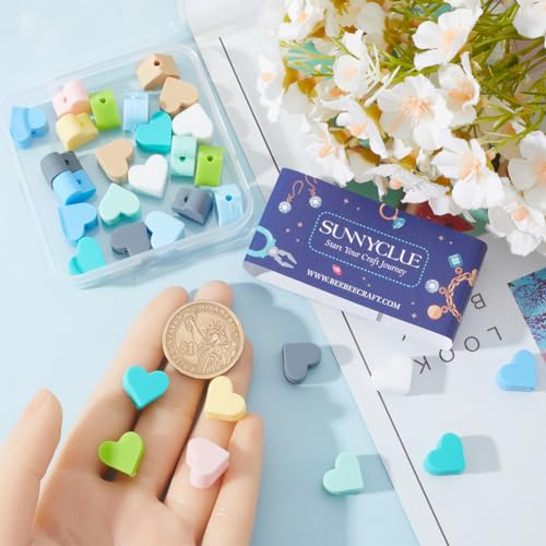 SUNNYCLUE 1 Box 40Pcs Heart Shape Beads Colorful Silicone Beads Candy Hearts Love Beads for jewellery Making Beadable Pens Making Bulk Phone Chains Necklace DIY Crafting Valentine's Day Beginners Adul - Image 3