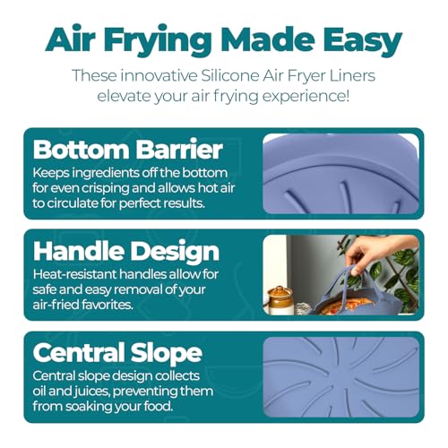 Image of Silicone Air Fryer Liners /Trays /Pots - BPA-Free, Food-Grade Accessories for Air Fryers & Microwave Ovens - Reusable, Eco-Friendly Replacement for Parchment Paper - 1L & 2L Combo (Blue Grey)