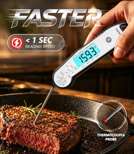 Image of Atogou Professional Meat Thermometer Digital, Silver | <1 Sec Instant Read & ±0.5℉ Accuracy, IP67 Waterproof, Thermocouple Sensor Probe, for Kithchen, BBQ, Grill for Men Him Dad
