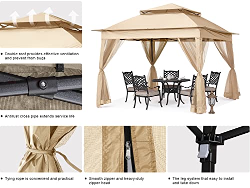 Image of MASTERCANOPY 11x11 ft Pop Up Gazebo with Netting Screen Walls, Khaki