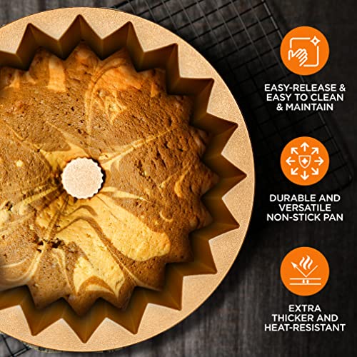 Nutrichef Bundt Cake Tin – 25cm Non Stick Fluted Cake Mould with Vertical Line Design, Cast Aluminium Bundt Pan for Elegant Ring Cakes, Easy Release, Dishwasher Safe, Dual-Layer Nonstick Coating - Image 6