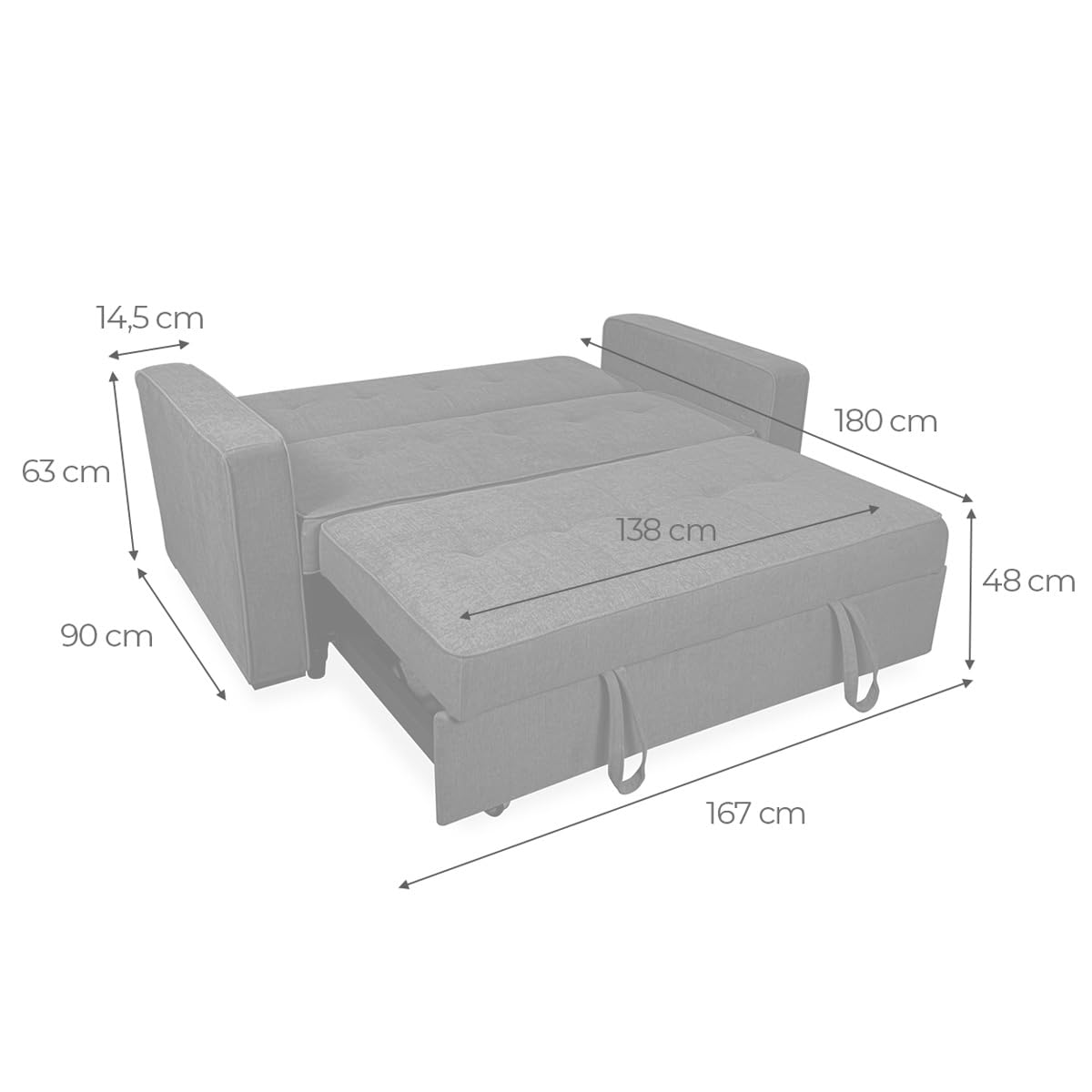 amuéblate Online - Sofá Cama de 2 Plazas Modelo Lite, Diseño Moderno, Práctico, Cómodo y Funcional, con Reposabrazos, Acabado en Gris