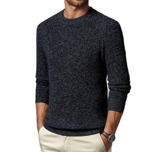 Men's 100% Wool Crewneck Pullover Sweater Casual Thick Weave Textured Sweaters