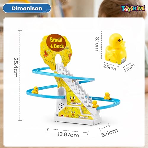 Image of Toyshine Funny Automatic Stair Climbing Ducklings Cartoon Race Track Set | Little Lovely Duck Slide Escalator Toy with Lights and Music Cute Cartoon Ladder with 3 Ducks