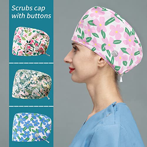 niaahinn Scrub Caps Women with Buttons & Cotton Sweatband Nursing Caps Scrub Caps Women & Men (12033)