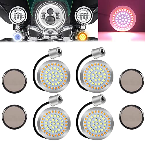 Yifengshun 1156 48LED Moto Avant Et ArrièRe Clignotant 5cm Avec Lentille FuméE Super Lumineux Et éTanche Ambre+Blanc LED Kit De Clignotants Pour Harley...