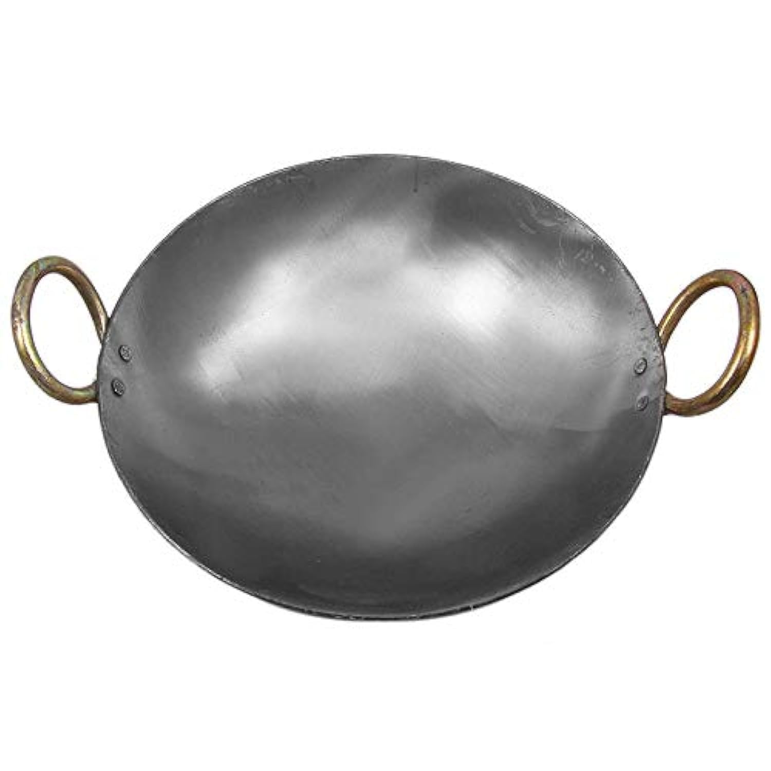 Damurhu Iron Deep Kadai Frying Pan Cooking Multipurpose Use Fry Heavy Base Kadhai Handmade with Handle Golden Rings Silver Color Size-9 2