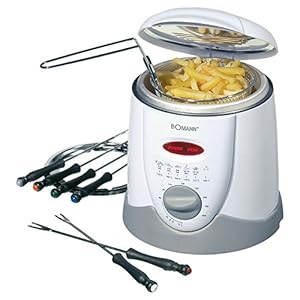 Bomann friteuse FFR 1290 CB 2-in-1 fonduefriteuse incl. 6 fonduevorkjes, bedieningspaneel met display, cool-touch behuizing, 1 liter olie/vet, 840 watt, wit
