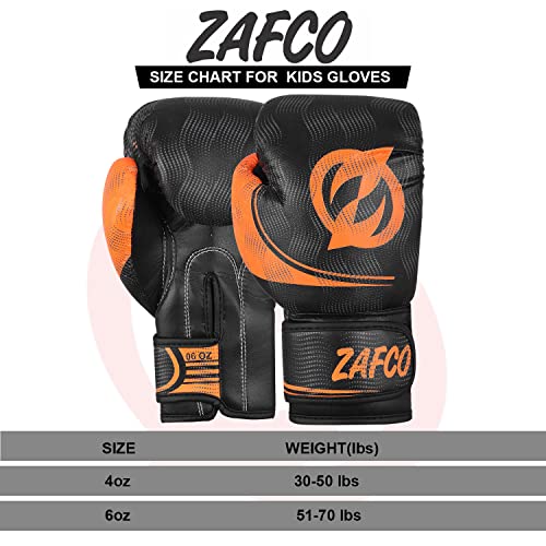 Zafco Kids Boxing Gloves For Kids Junior Muay Thai Kick Boxing Training Mma Punching Bag Children Youth (Black Orange, 4Oz) #TOP5
