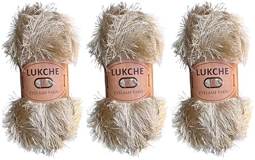 Image of Eyelash Fun Fur Yarn Premium 100% Polyester 164 Yds (150 Mt), 3.53 Oz (100 Gr) Colorful Crochet Yarn Dıy Hand Knitting. (Stone, 3 Skein)