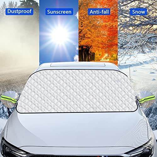 hicoosee Protector de Parabrisas Magnético, Universal Cubierta de Parabrisas Coche Protege de Hielo Nieve UV Lluvia Polvo, Funda Plegable Parabrisa Delantero con Imán, Plata Cover