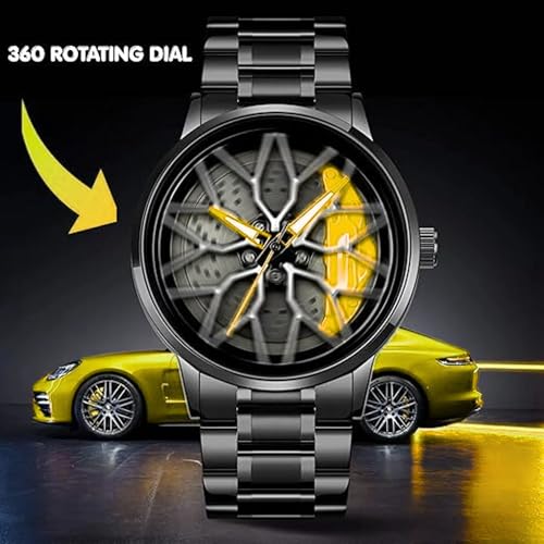 Image of Branded Men's Sport Quartz Watch Car Wheel Multicolour Dial Wheel Dial 360 Rotating Casual Fashion Stainless Steel Alloy Mens &Boy's Luxury Metal Gift Creative Watch