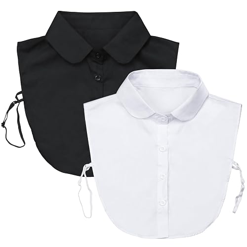 Detachable Dickey Collar Blouse for Women, Fake Half Shirts Faux False Collar for Girls Favors - One Size - Round Collar, White & Black