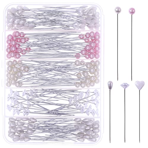 VAPKER Lot de 240 épingles en forme de fleur – 5 styles d'épingles à tête de perles pour loisirs créatifs, fabrication de bijoux et décorations de...