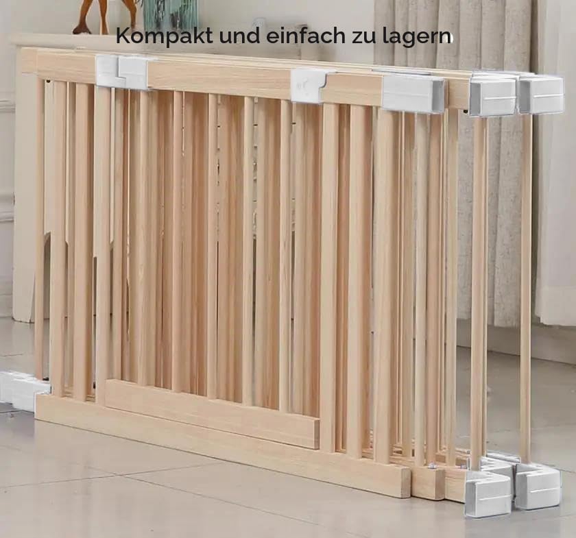 Laufgitter Baby aus massivem Kiefernholz – Baby Gitter Laufstall mit Tür – Klicksystem – Schneller Aufbau 10 Min – 120x160/140x140cm