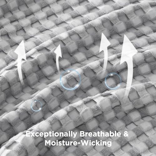 Image of Bedsure Cooling Cotton Waffle Oversized King Blanket - Lightweight Breathable Blankets Rayon Derived from Bamboo for Hot Sleepers, Luxury Throws for Bed and Sofa, Grey, 120x96 Inches
