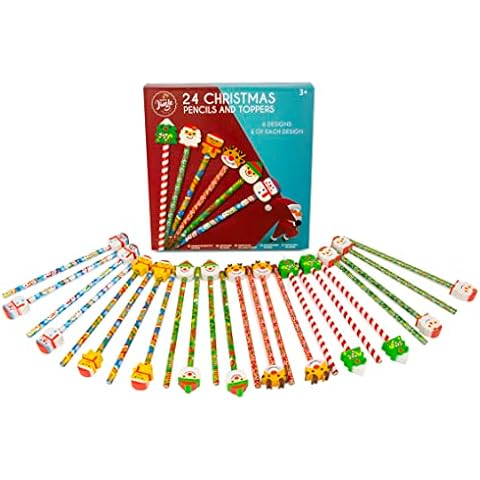 Christmas Jingle 24 Christmas Pencils With Rubbers On The End - Christmas Stocking Fillers for Kids - Christmas Gifts for Class - Funky Pencils for Kids Cover
