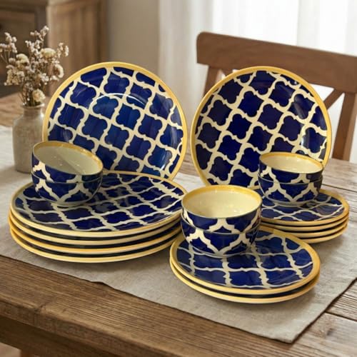 Image of Freakway Luxury Ceramic Dinner Set - 18 Pieces with Dinner Plates, Quarter Plates & Serving Bowls
