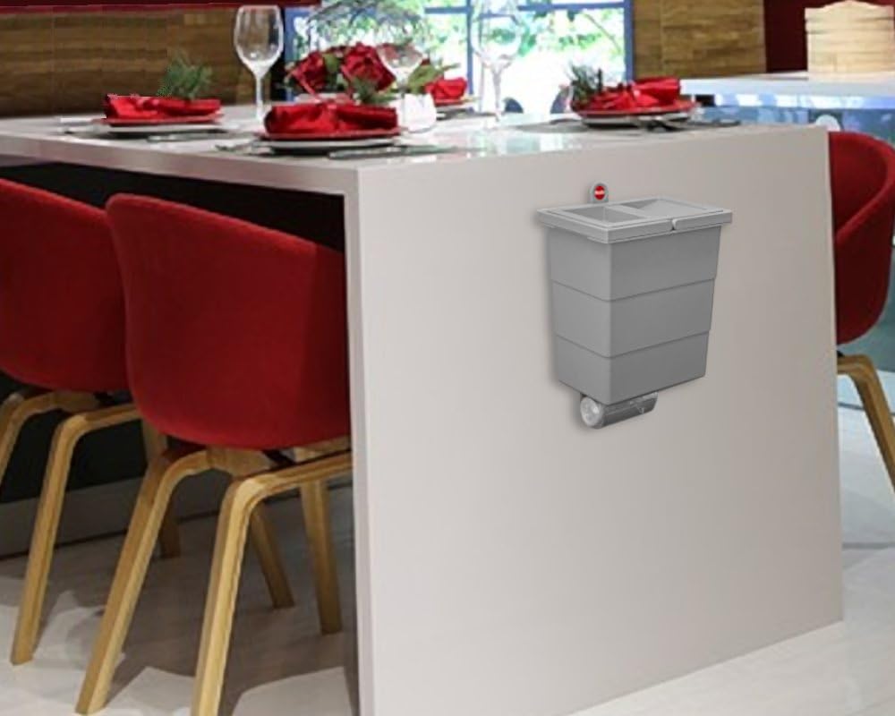 Hailo Multifunktionseimer 1093475| ReadyBin Abfalleimer 18 Ltr | mit Deckel und Müllbeutel Halter | 295 x 320 x 226 | Kunststoff Hellgrau