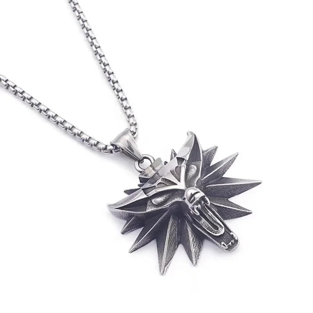 NLIEOPDA Vintage Punk Wolf Head Pendant Necklace For Men Punk Hip Hop Jewelry Geralt of Rivia Slavic Viking Necklace