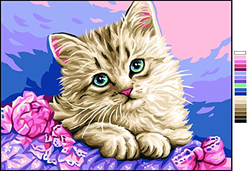 Royal Paris Tapestry Ensemble de Toile à 2 Motif Chaton et Fleurs Multicolore