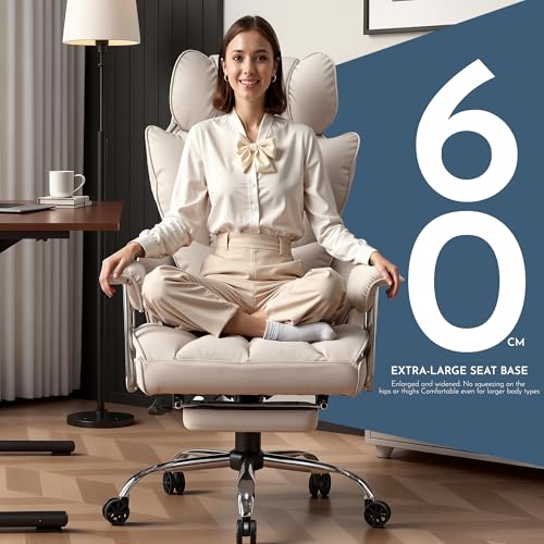 Image of Efomao Big and Tall Office Chair 400lbs - PU Leather Executive Office Chair with Lumbar Support & Leg Rest, Heavy-Duty Computer Chair for Home Office, Grey
