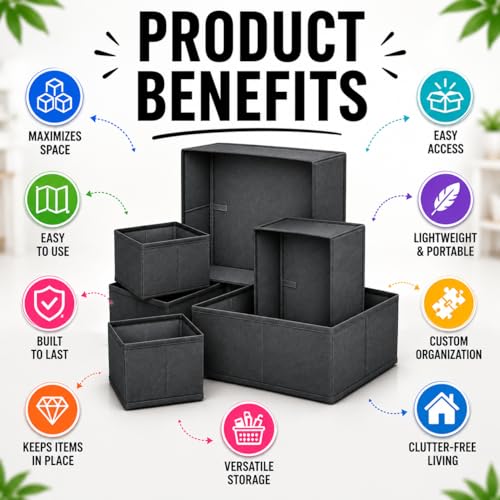 Image of PulGos ๐๐ฉ๐๐ฌ Foldable Drawer Organizer Box | Closet Storage Bins |Undergarments, Stationery & Accessories | Multipurpose Fabric Boxes for Clothes, Wardrobe, Almirah, Cupboard, home & Office Use