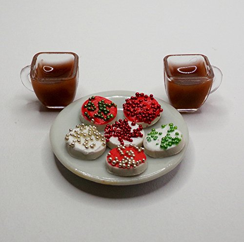 Jessieraye Plate of Christmas Cookies and 2 Cups of Cocoa Playset - Doll Drink for Barbie Monster High Fashion Dolls