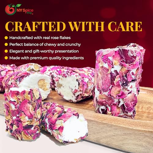 Image of NY Spice Shop Nougat Araysseh with Rose Flakes - 1 Pound Middle Eastern Floral Pistachios Nougat
