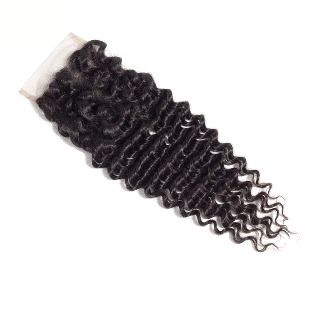 Brazilian Virgin Human Hair Deep Wave Lace Closure 4x4 Free Part 100% Unprocessed Virgin Deep Curly Human Hair Lace Closure Natural Black Color (16Inch - Image 3