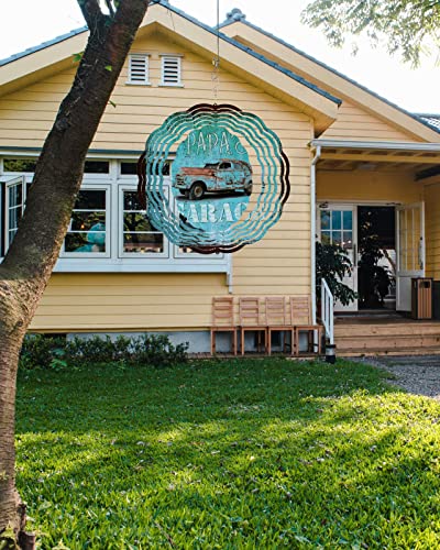 Wind Spinners For Yard And Garden, Papa's Garage Stainless Steel Wind Sculptures Spinners, Blue Vintage Car Brown Board Wind Spinner Crafts Ornaments 3D Indoor Outdoor Decorations 10" #TOP2