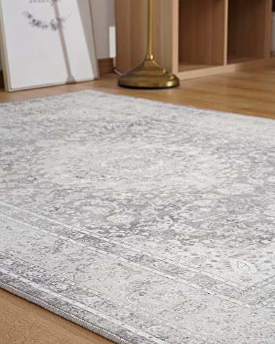Traditional-Area-Rug-Carpet-8' X 10'，Distressed Oriental Rug-Vintage Paisley Floral Area Rugs-Machine Washable Rugs For Living Room Bedroom Dorm Dining Playroom, Grey #TOP5