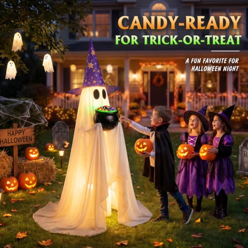 Halloween Candy Ghost Decor with Lighted Cauldron 53'' Large Ghost Decor DROPS TO - image 2