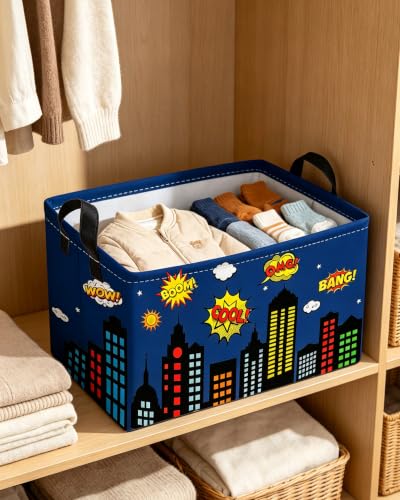 Image of Essme Rectangular Spider Basket,Kids Storage Bins Organizer with Handles for Girls Room Decor, Gift Basket,Shelf Basket.(Bule City)