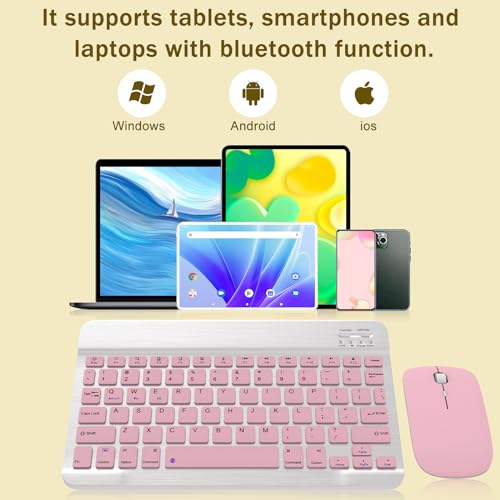 Image of Rechargeable Bluetooth Keyboard and Mouse Combo, Universal Ultra-Slim Wireless Keyboard Mouse Set for Android Windows iPad iPhone Samsung Tablet Portable Compact Keyboard Set (Pink)