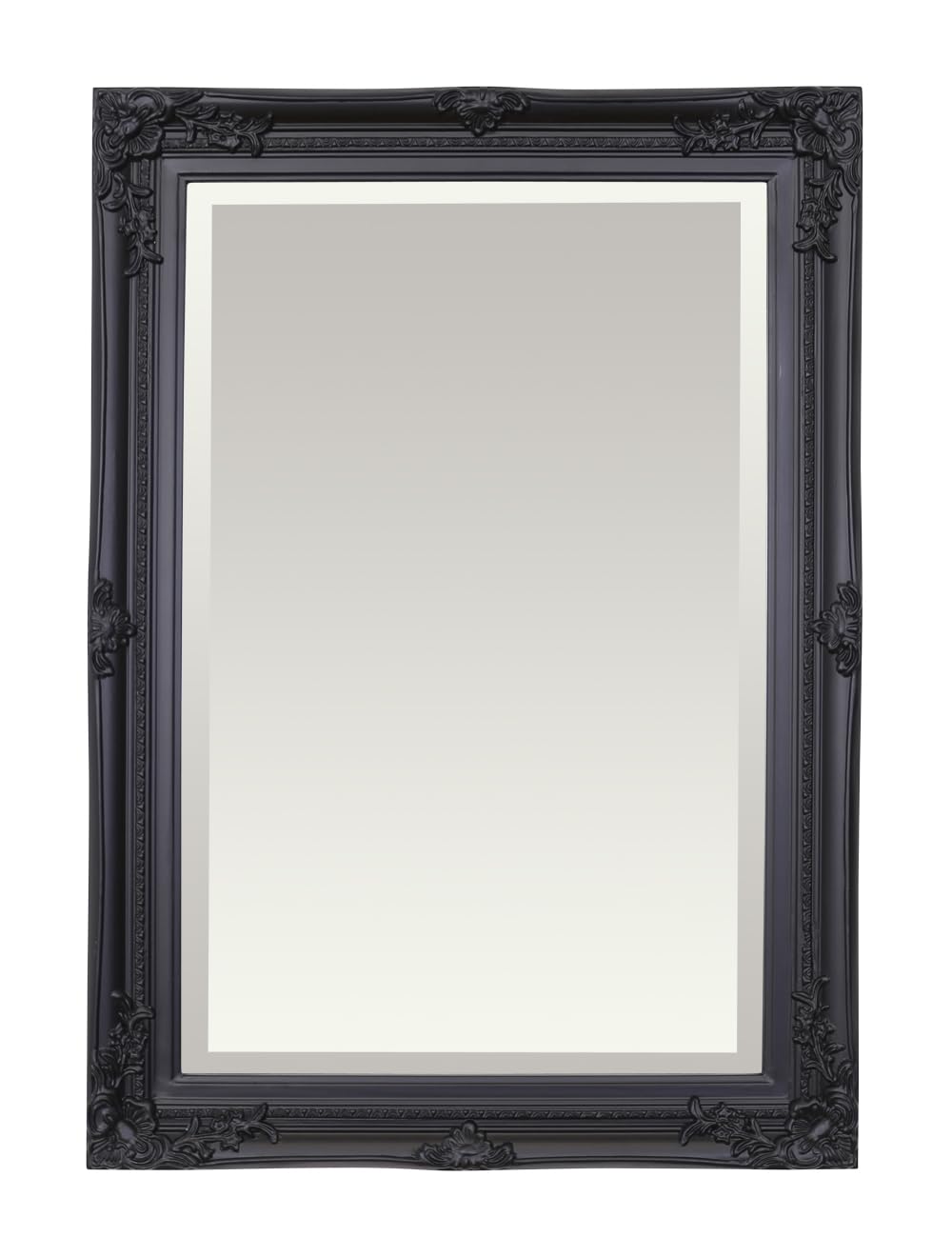 Select Mirrors Rennes Vintage Wall Mirror - Shabby Chic Baroque, Antique, French Design - Solid Wood Frame (Black, 50cm x 70cm)