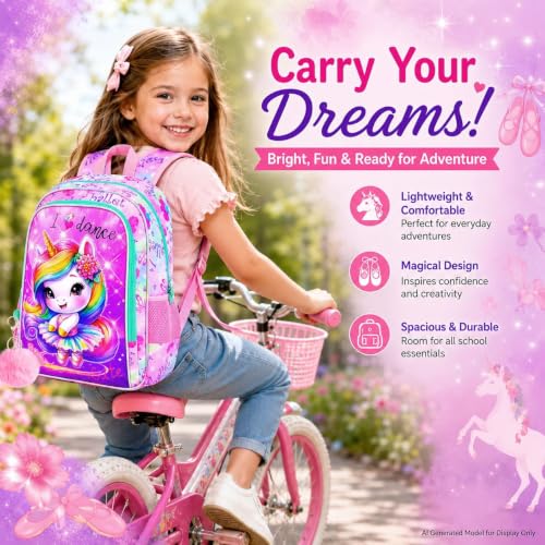 Image of WZLVO 3PCS Kids Backpack for Girls, Unicorn Dinosaur Animal Prechool Elementary Kindergarten School Bookbag with Lunch Box