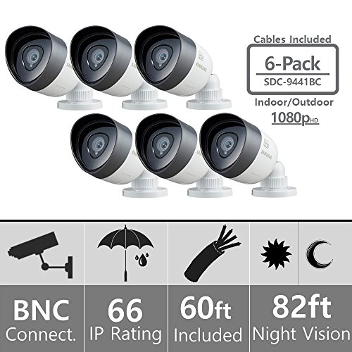 (Set of 6) SDC-9441BC Samsung 1080P Bullet Cameras with 60ft Cables Supported on SDH-C75100, SDH-C75080, and SDH-C74040 …