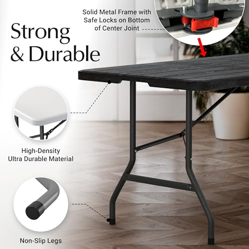 6 Feet Foldable Table with Built in Handle & Steel Legs | 6FT Heavy Duty Folding Portable | Perfect for Party, Dining, Wedding, Events, Picnic Indoor, Outdoor, Camping, Utility, Folding - 6 Foot - Image 3