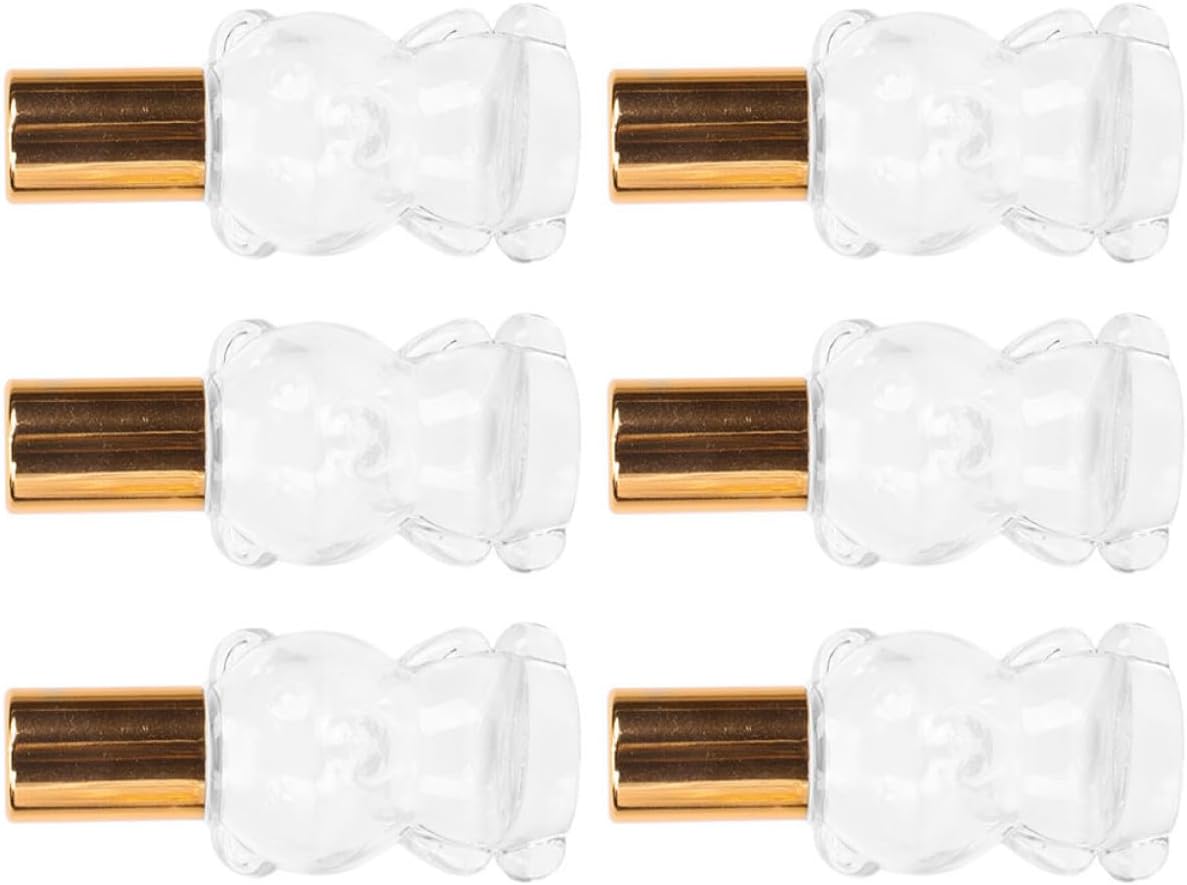 6pcs 8ml Glass Roller Bottles Bear-shaped Refillable Perfume Roll-on Bottles for Travel Aromatherapy and DIY Essential Oils