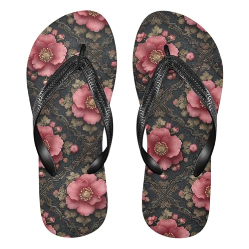 Flip Flop Sandals Elegant Floral Print for Women Men Beach Outdoor XS