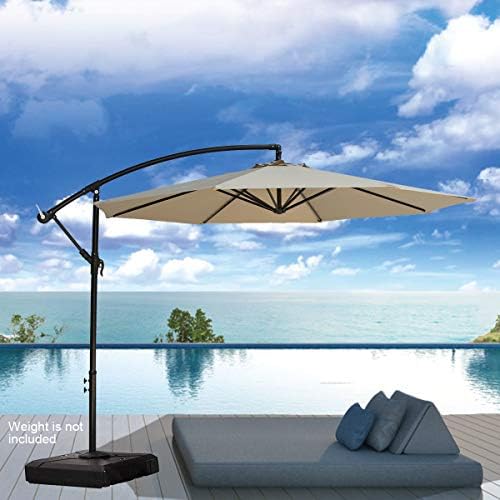 SUNBRANO 10 Ft Cantilever Offset Patio Umbrella Outdoor Aluminum Hanging Umbrella with Crank and Air Vent, 8 Ribs, Taupe
