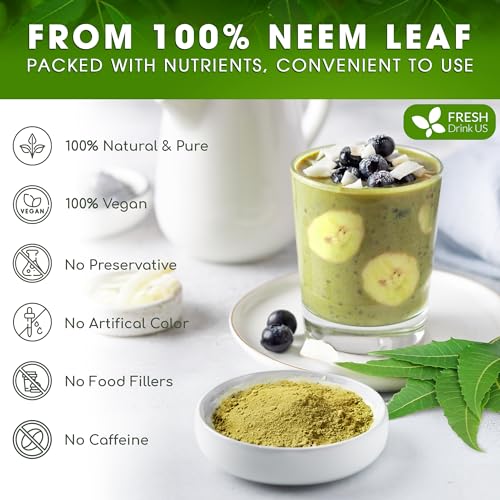 Image of FreshDrinkUS, Premium 20oz Neem Leaf Powder, 100% Natural and Pure from Neem Leaves Dried, for Hair and Skin, No Additives, No Gluten, No Sugar, Vegan