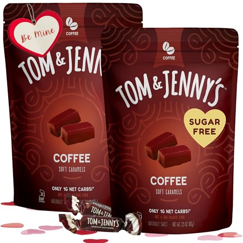 Tom & Jenny's Sugar Free Candy (Soft Caramel) with Coffee and Vanilla - Low Net Carb Keto Candy - with Allulose and Maltitol - (Coffee Caramel, 2-pack)