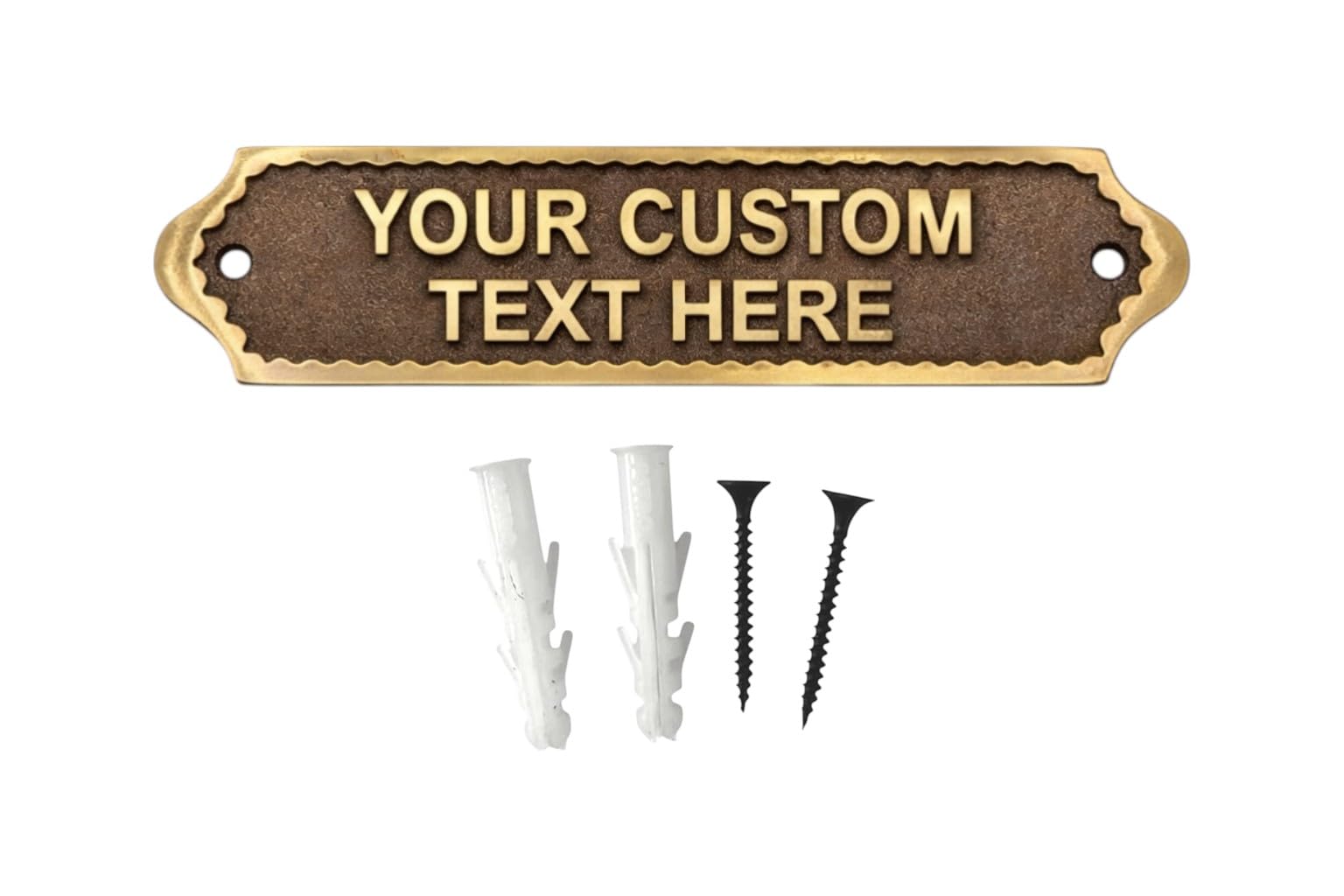 Customisable Antique Style Metal Door Name Plaque Sign 22 x 5 cm - Personalised House, Office, Business, Memorial, Gate, Wall, Room, Desk & Property Identification Sign with Fixings