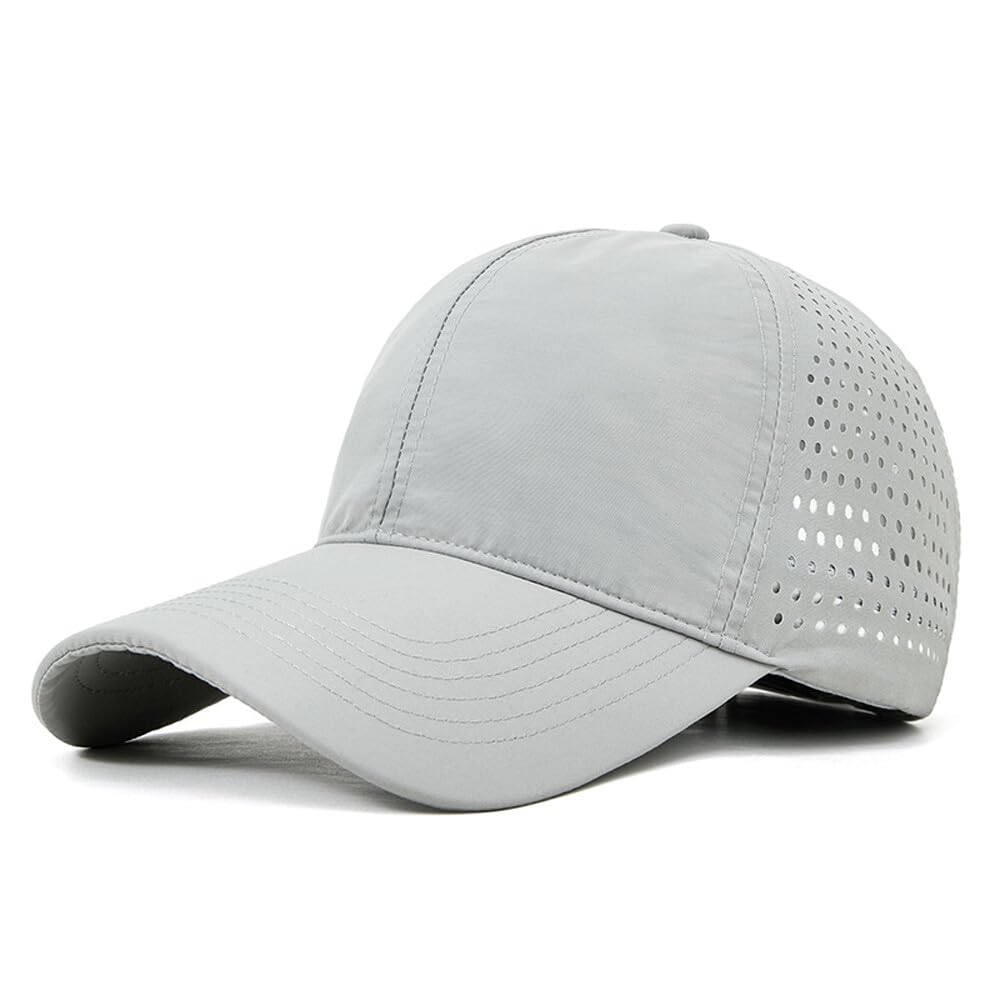 TecHong Quick Dry Baseball Cap - Adjustable Sun Hat Unisex Summer Breathable Dad Cap for Outdoor Sports Light Gray