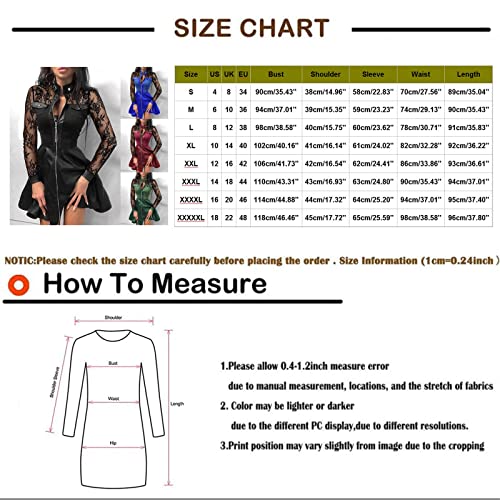 Foviguo Women’s Pu Leather Dress Front Zipper Sheer Sleeve Gothic Cocktail Club Party Flared Dresses Black #TOP4