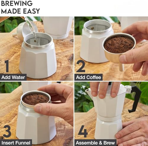 Image of Aluminium Espresso Coffee Maker, Moka Express 6 Cups Espresso Maker /Percolator /Stovetop /Filter Coffee Maker for Italian Mocha Coffee Moka Pot (260 ML, White)