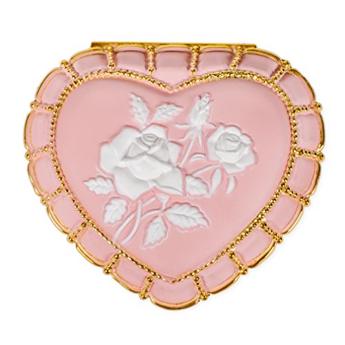 Matte Pink Heart Shaped Jeweled Gold Tone Metal Music Box Plays 18th Variation - Thumbnail 3
